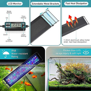 Planet Gates Fullgain 24/7 LCD Aquarium Light Full Spectrum Waterproof  Aluminum Alloy Extendable Aqua LED Bar Lightings  for Plant Growth