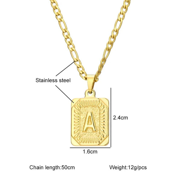 Planet Gates G / 50cm / CHINA Initial Letter Pendant Necklace Stainless Steel Golden Cuban Chain A-Z Alphabet Name Jewelry For Men Women Gift