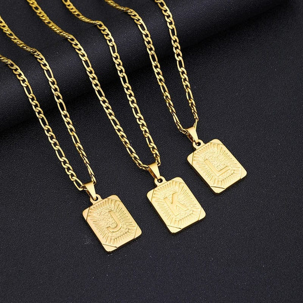 Planet Gates G / 50cm / CHINA Initial Letter Pendant Necklace Stainless Steel Golden Cuban Chain A-Z Alphabet Name Jewelry For Men Women Gift