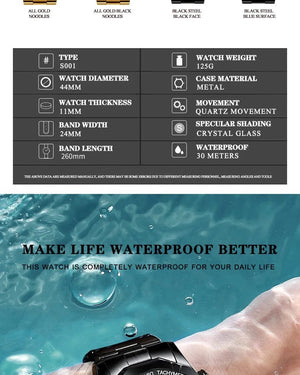 Planet Gates G silver black Luxury Men's Watches Stainless Steel Band Fashion Waterproof Quartz Watch For Man Calendar Male Clock Reloj Hombre FNGEEN S001