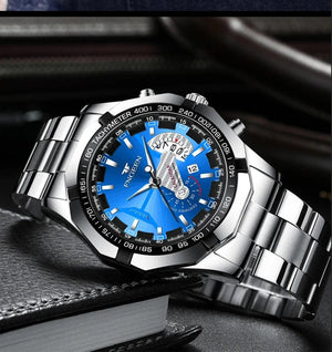 Planet Gates G silver black Luxury Men's Watches Stainless Steel Band Fashion Waterproof Quartz Watch For Man Calendar Male Clock Reloj Hombre FNGEEN S001