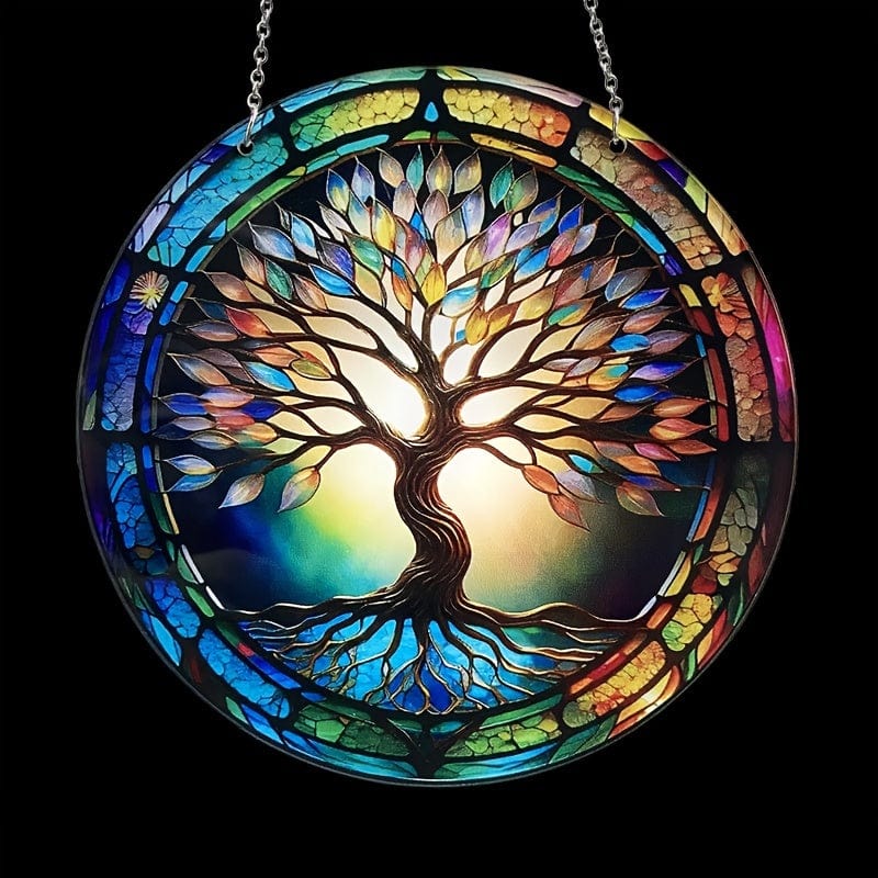 Planet Gates G0528 1pc Tree Of Life Suncatcher Colorful Stain Plastic Window Wall Hanging Ornament Decor Birthday Gift For Mom Grandma Teacher Friend, Add A Touch Of Colorful Joy, Scene Decor, Room Decor, Home Decor, Holiday Party Decor