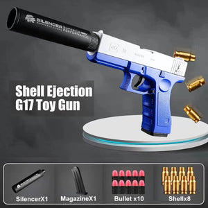 Planet Gates G17 blue G17 Soft Bullet Toy Gun Shell Ejection Foam Darts Pistol Desert Eagle Airsoft Gun With Silencer For Kid Adult