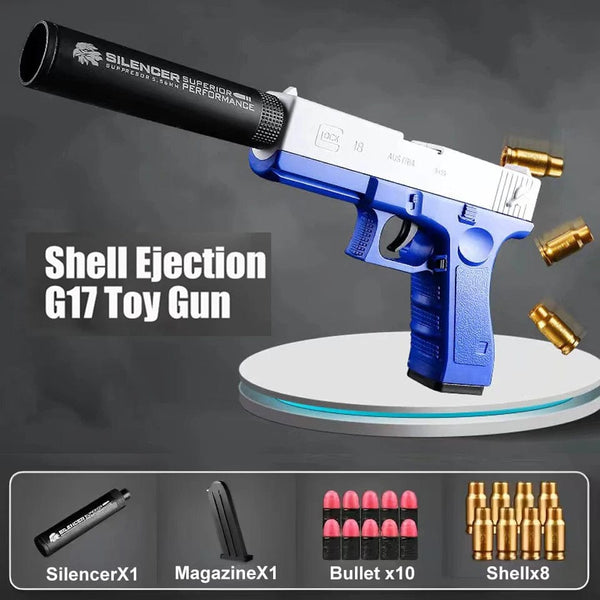 Planet Gates G17 blue G17 Soft Bullet Toy Gun Shell Ejection Foam Darts Pistol Desert Eagle Airsoft Gun With Silencer For Kid Adult