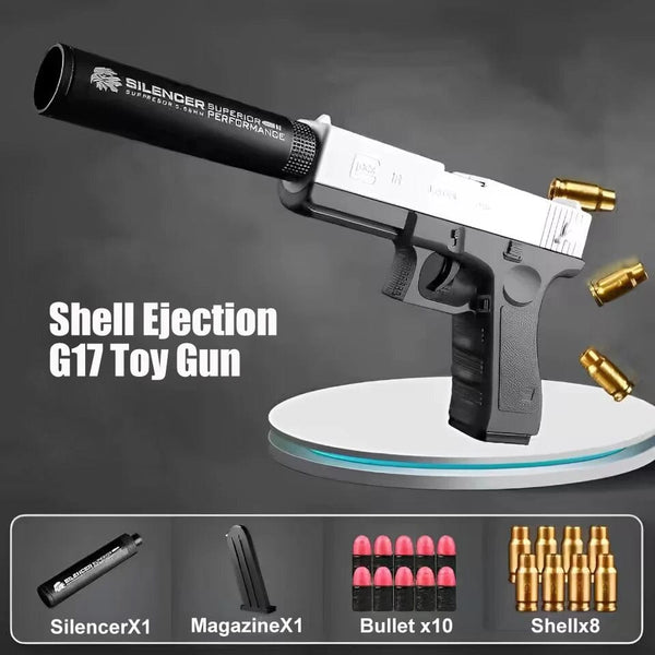 Planet Gates G17 white black G17 Soft Bullet Toy Gun Shell Ejection Foam Darts Pistol Desert Eagle Airsoft Gun With Silencer For Kid Adult