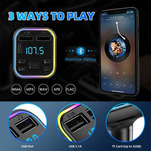 Planet Gates G38 Car Audio Adapter FM Transmitter Music Receiver Kit Wireless Extender Speaker With LED Lights Double USB Ports