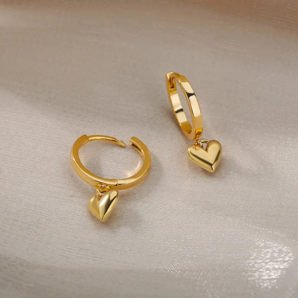 Planet Gates G4 / CHINA Heart Stainless Steel Earrings for Women Zircon Gold Color Hoop Earring Aesthetic Waterproof Ear Piercing Jewelry Accessories