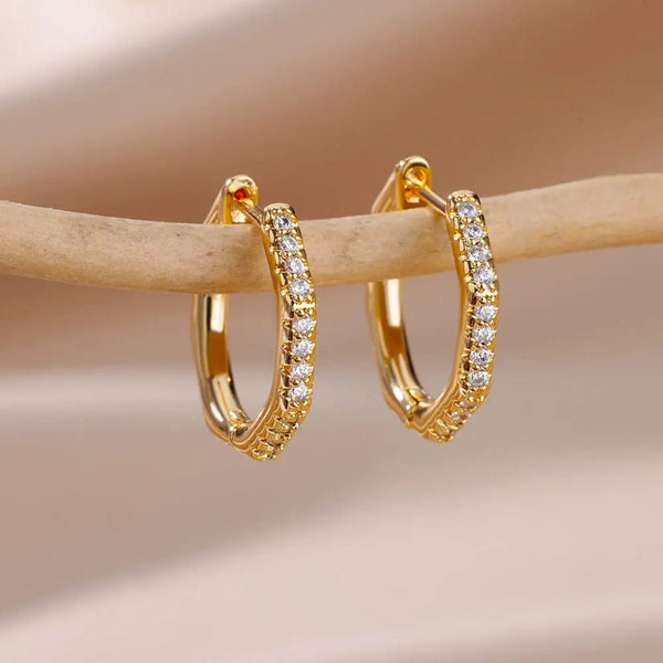 Planet Gates G4 / CHINA Heart Stainless Steel Earrings for Women Zircon Gold Color Hoop Earring Aesthetic Waterproof Ear Piercing Jewelry Accessories