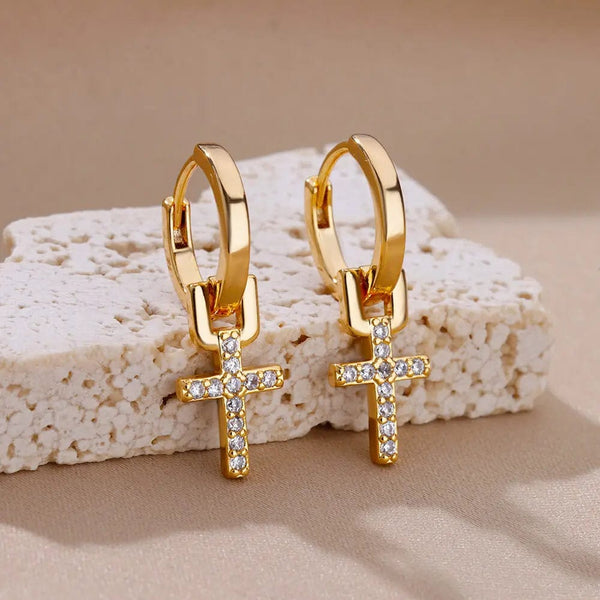 Planet Gates G4 / CHINA Heart Stainless Steel Earrings for Women Zircon Gold Color Hoop Earring Aesthetic Waterproof Ear Piercing Jewelry Accessories