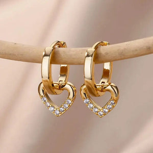 Planet Gates G4 / CHINA Heart Stainless Steel Earrings for Women Zircon Gold Color Hoop Earring Aesthetic Waterproof Ear Piercing Jewelry Accessories
