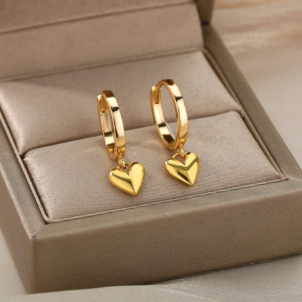 Planet Gates G4 / CHINA Heart Stainless Steel Earrings for Women Zircon Gold Color Hoop Earring Aesthetic Waterproof Ear Piercing Jewelry Accessories