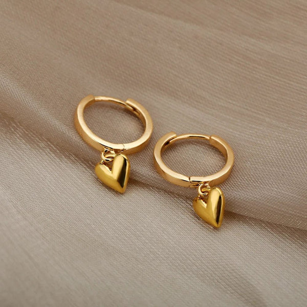 Planet Gates G4 / CHINA Heart Stainless Steel Earrings for Women Zircon Gold Color Hoop Earring Aesthetic Waterproof Ear Piercing Jewelry Accessories