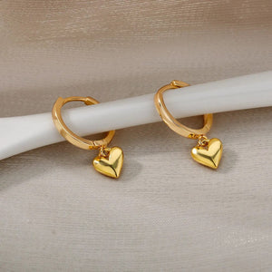 Planet Gates G4 / CHINA Heart Stainless Steel Earrings for Women Zircon Gold Color Hoop Earring Aesthetic Waterproof Ear Piercing Jewelry Accessories