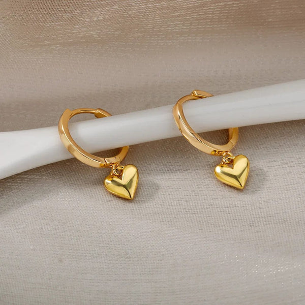 Planet Gates G4 / CHINA Heart Stainless Steel Earrings for Women Zircon Gold Color Hoop Earring Aesthetic Waterproof Ear Piercing Jewelry Accessories
