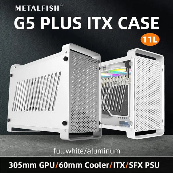 Planet Gates G5 Plus W 4.0 Cable METALFISH G5 Plus Aluminum ITX White Case Suitcase Portable PC Gaming Computer Small Chassis Support SFX PSU/306mm GPU/12cm Fan