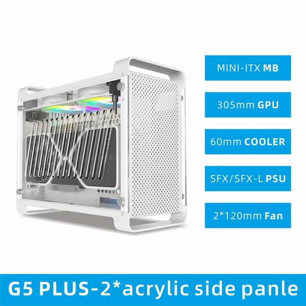 Planet Gates G5 Plus W 4.0 Cable METALFISH G5 Plus Aluminum ITX White Case Suitcase Portable PC Gaming Computer Small Chassis Support SFX PSU/306mm GPU/12cm Fan