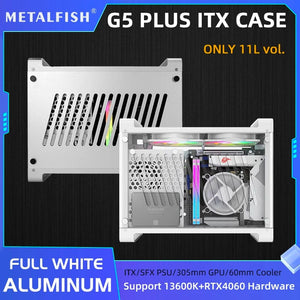 Planet Gates G5 Plus W 4.0 Cable METALFISH G5 Plus Aluminum ITX White Case Suitcase Portable PC Gaming Computer Small Chassis Support SFX PSU/306mm GPU/12cm Fan