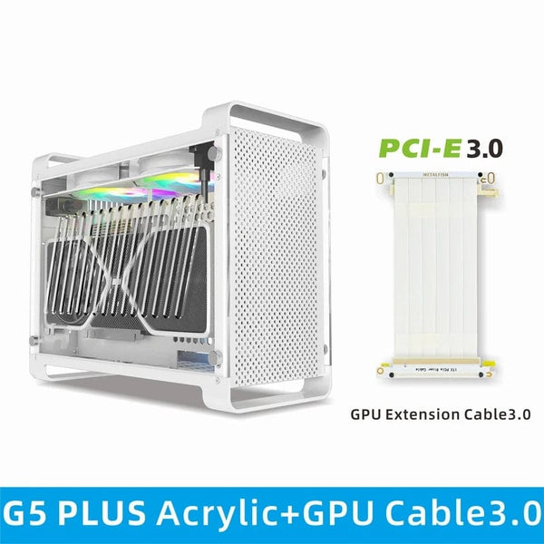 Planet Gates G5 Plus W 4.0 Cable METALFISH G5 Plus Aluminum ITX White Case Suitcase Portable PC Gaming Computer Small Chassis Support SFX PSU/306mm GPU/12cm Fan