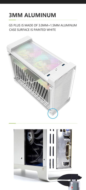 Planet Gates G5 Plus W 4.0 Cable METALFISH G5 Plus Aluminum ITX White Case Suitcase Portable PC Gaming Computer Small Chassis Support SFX PSU/306mm GPU/12cm Fan