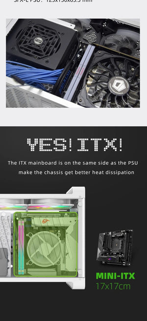 Planet Gates G5 Plus W 4.0 Cable METALFISH G5 Plus Aluminum ITX White Case Suitcase Portable PC Gaming Computer Small Chassis Support SFX PSU/306mm GPU/12cm Fan