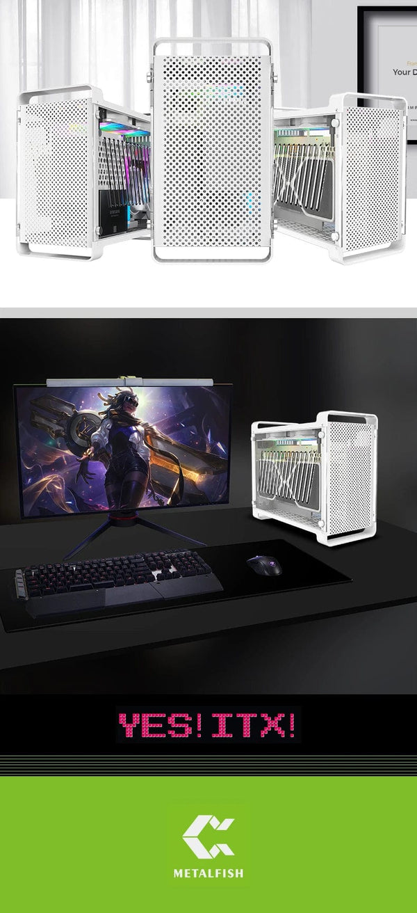 Planet Gates G5 Plus W 4.0 Cable METALFISH G5 Plus Aluminum ITX White Case Suitcase Portable PC Gaming Computer Small Chassis Support SFX PSU/306mm GPU/12cm Fan