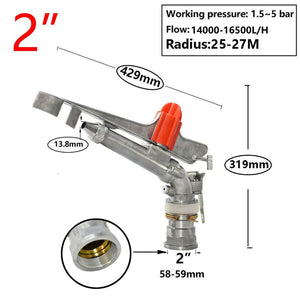 Planet Gates Garden Irrigation 1.5" 2" Female Thread 360° Impact Sprinkler Adjustable Rocker Rotating Watering Gun Lawn Farm Watering Tool