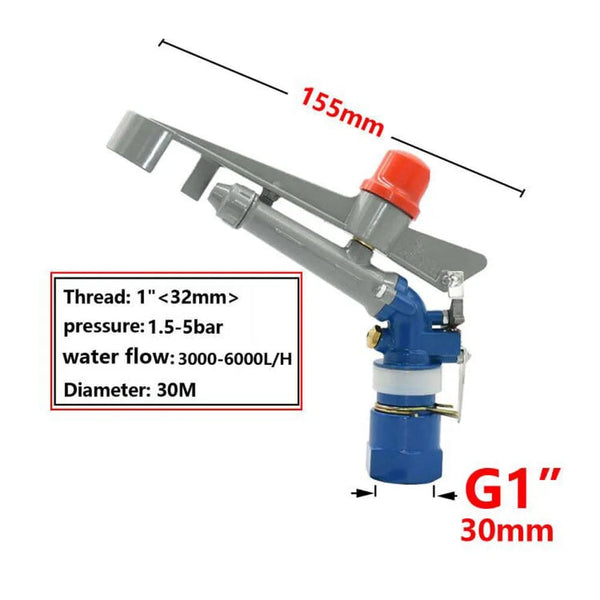 Planet Gates Garden Irrigation 1.5" 2" Female Thread 360° Impact Sprinkler Adjustable Rocker Rotating Watering Gun Lawn Farm Watering Tool