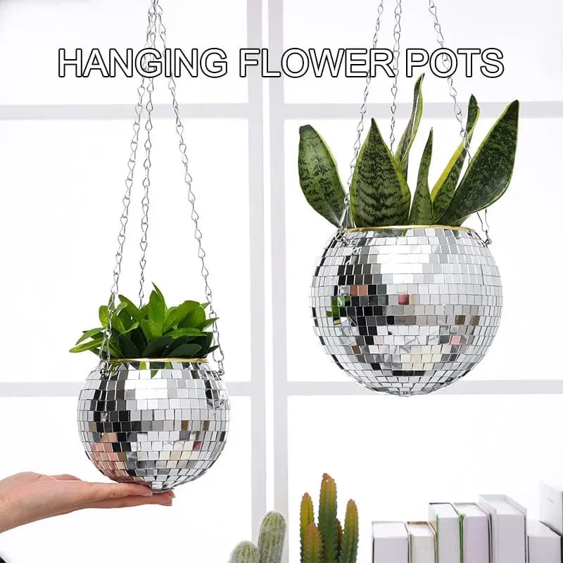 Planet Gates Garden Pots & Planters 1PC Disco Ball Creative Round Flowerpot Hanging Basket Plastic Glass Mirror Plant Planting Pot Succulent Slivery