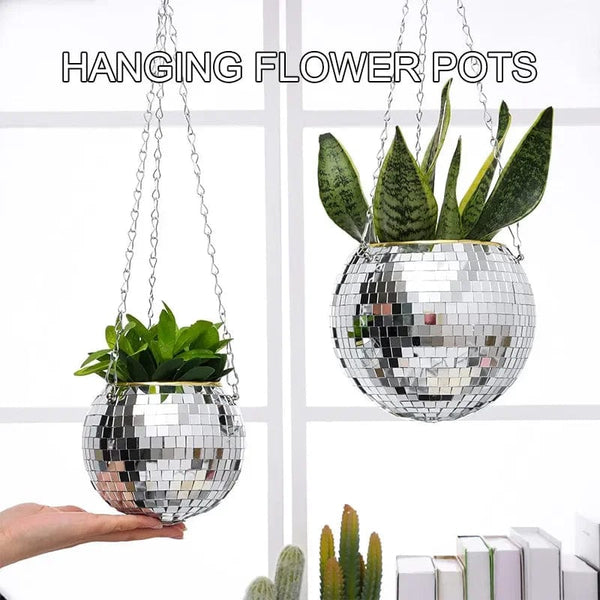Planet Gates Garden Pots & Planters 1PC Disco Ball Creative Round Flowerpot Hanging Basket Plastic Glass Mirror Plant Planting Pot Succulent Slivery
