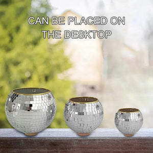 Planet Gates Garden Pots & Planters 1PC Disco Ball Creative Round Flowerpot Hanging Basket Plastic Glass Mirror Plant Planting Pot Succulent Slivery