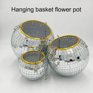 Planet Gates Garden Pots & Planters 1PC Disco Ball Creative Round Flowerpot Hanging Basket Plastic Glass Mirror Plant Planting Pot Succulent Slivery