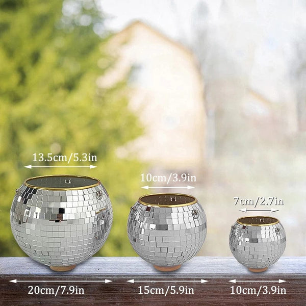 Planet Gates Garden Pots & Planters 1PC Disco Ball Creative Round Flowerpot Hanging Basket Plastic Glass Mirror Plant Planting Pot Succulent Slivery