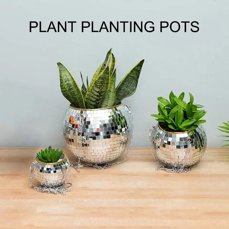 Planet Gates Garden Pots & Planters 1PC Disco Ball Creative Round Flowerpot Hanging Basket Plastic Glass Mirror Plant Planting Pot Succulent Slivery