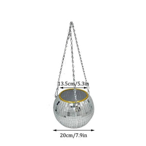 Planet Gates Garden Pots & Planters 20CM 1PC Disco Ball Creative Round Flowerpot Hanging Basket Plastic Glass Mirror Plant Planting Pot Succulent Slivery
