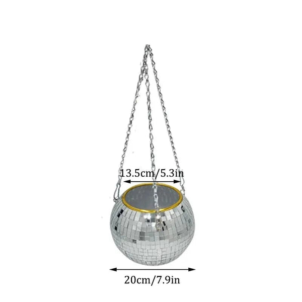 Planet Gates Garden Pots & Planters 20CM 1PC Disco Ball Creative Round Flowerpot Hanging Basket Plastic Glass Mirror Plant Planting Pot Succulent Slivery