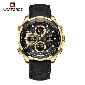 Planet Gates GBB 2022 NAVIFORCE Sport Watches for Men Strong Luminous Dual Display Waterproof Quartz Genuine Leather Wristwatch Relogio Masculino