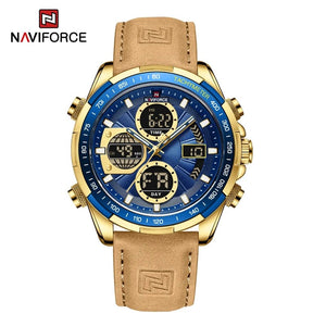 Planet Gates GBB 2022 NAVIFORCE Sport Watches for Men Strong Luminous Dual Display Waterproof Quartz Genuine Leather Wristwatch Relogio Masculino