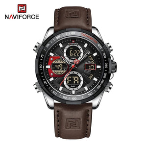 Planet Gates GBB 2022 NAVIFORCE Sport Watches for Men Strong Luminous Dual Display Waterproof Quartz Genuine Leather Wristwatch Relogio Masculino
