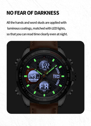 Planet Gates GBB 2022 NAVIFORCE Sport Watches for Men Strong Luminous Dual Display Waterproof Quartz Genuine Leather Wristwatch Relogio Masculino