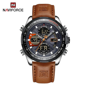 Planet Gates GBB 2022 NAVIFORCE Sport Watches for Men Strong Luminous Dual Display Waterproof Quartz Genuine Leather Wristwatch Relogio Masculino