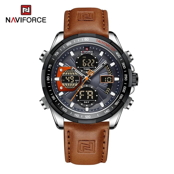 Planet Gates GBB 2022 NAVIFORCE Sport Watches for Men Strong Luminous Dual Display Waterproof Quartz Genuine Leather Wristwatch Relogio Masculino