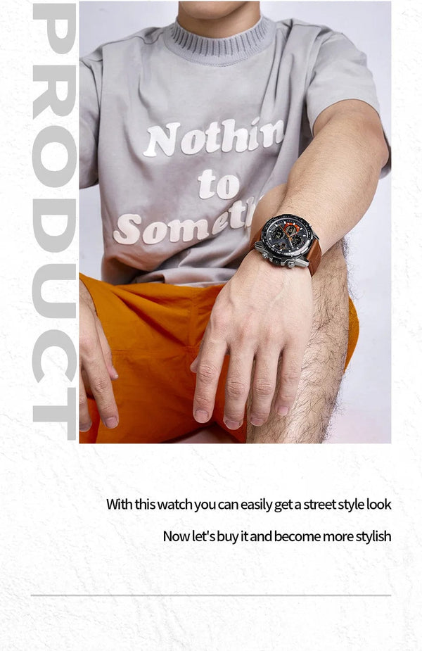 Planet Gates GBB 2022 NAVIFORCE Sport Watches for Men Strong Luminous Dual Display Waterproof Quartz Genuine Leather Wristwatch Relogio Masculino