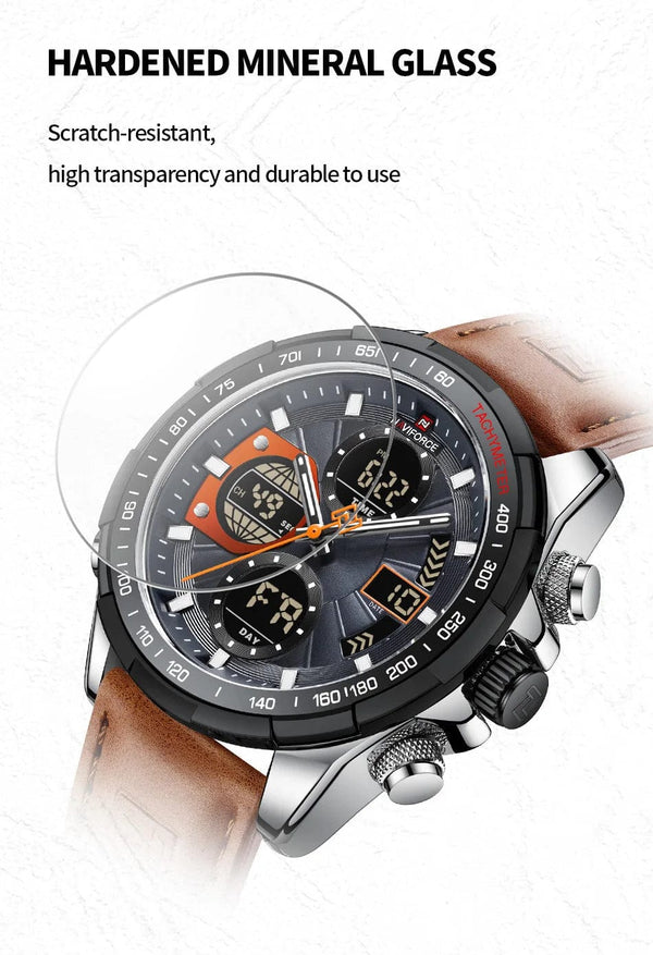 Planet Gates GBB 2022 NAVIFORCE Sport Watches for Men Strong Luminous Dual Display Waterproof Quartz Genuine Leather Wristwatch Relogio Masculino