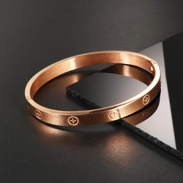 Planet Gates GD New Design Women Men Couple Jewelry 18K Rose Gold Bracelet Titanium Stainless Steel Gold Plated Cross Bracelets Bangles