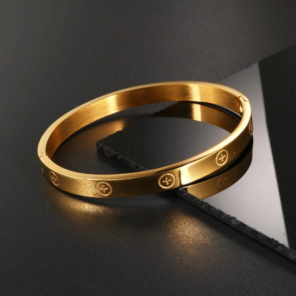 Planet Gates GD New Design Women Men Couple Jewelry 18K Rose Gold Bracelet Titanium Stainless Steel Gold Plated Cross Bracelets Bangles