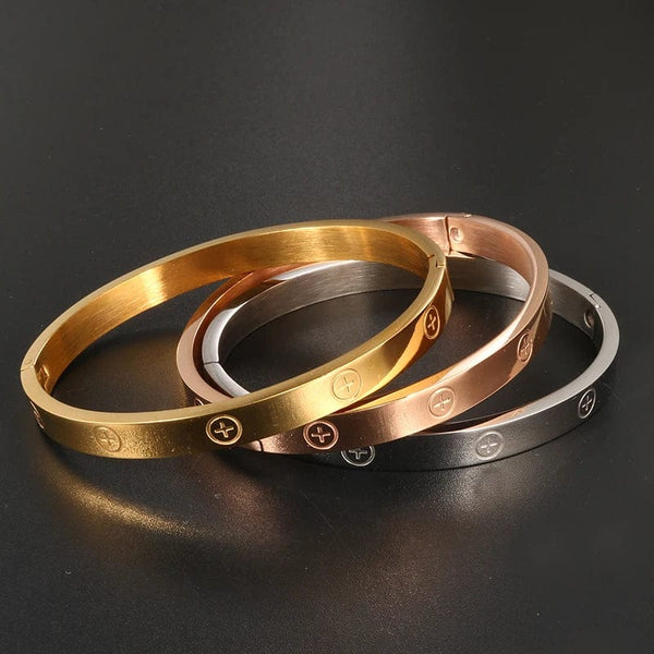 Planet Gates GD New Design Women Men Couple Jewelry 18K Rose Gold Bracelet Titanium Stainless Steel Gold Plated Cross Bracelets Bangles