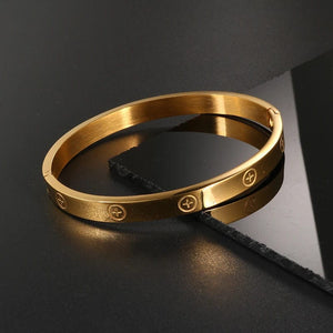 Planet Gates GD New Design Women Men Couple Jewelry 18K Rose Gold Bracelet Titanium Stainless Steel Gold Plated Cross Bracelets Bangles