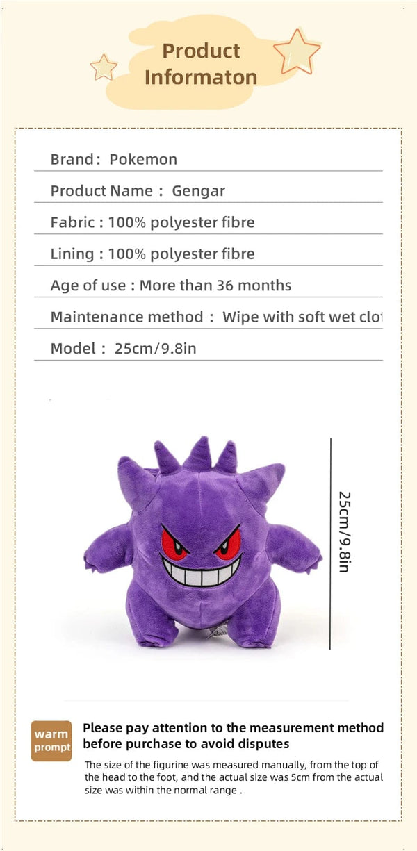 Planet Gates Gengar 25cm / Other 25cm Gengar Plush Toy Pokemon Cute Peluche Stuffed Doll Toy Popular Style Cartoon Image Throw pillow Birthday Gift For Boyfriend