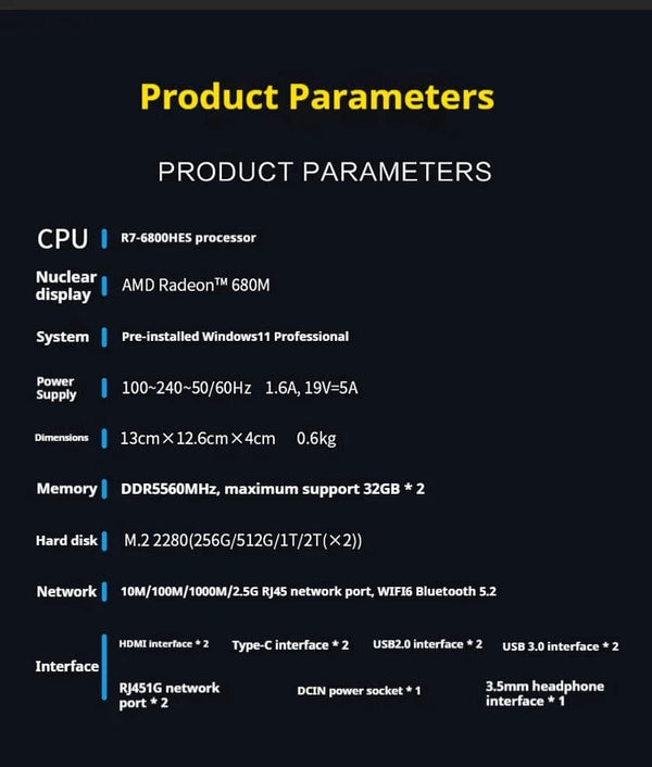 Planet Gates Genmachine AMD R7 Ryzen 7 6800H ES Mini PC Windows 11 WiFi 6 Gaming PC DDR5 4800MHz 4.4GHz CPU M.2 Display Computer Support 4K