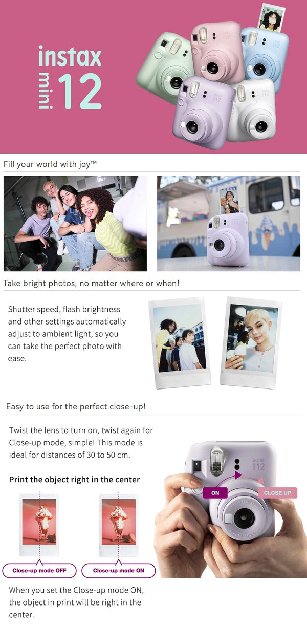 Planet Gates Genuine Orignial Fujifilm Instax Mini 12 Film Instant Camera with Instax Mini Film Photo Paper New Arrival